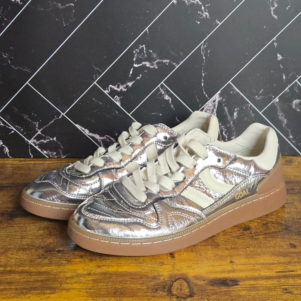 Coolway GOAL Silver Mirror Sneakers Womens 8 Metallic Retro Gum Sole Shoes